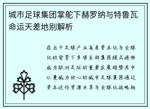 城市足球集团掌舵下赫罗纳与特鲁瓦命运天差地别解析